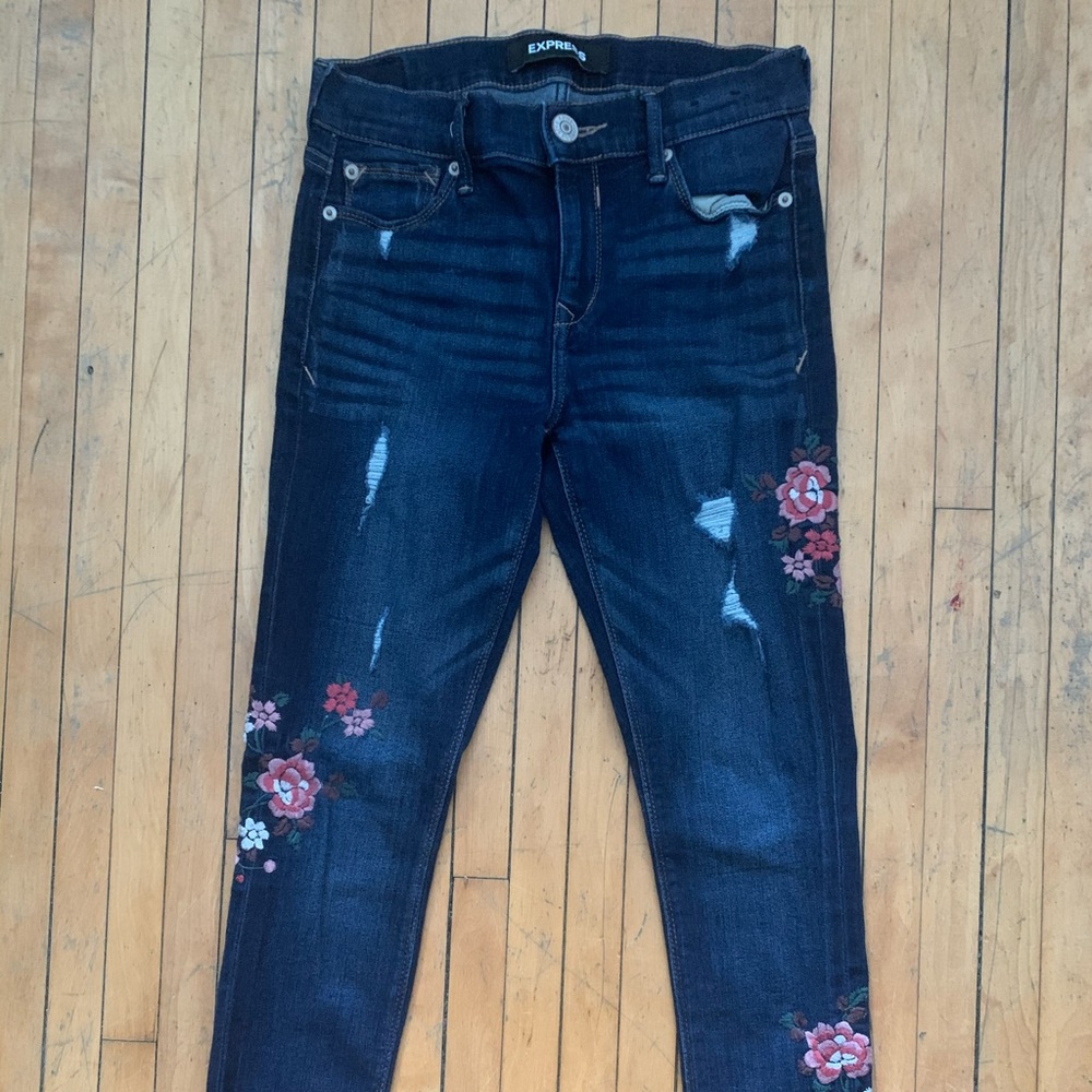 Express Floral Embroidered Skinny Denim Jeans